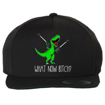 What Now Bitch Funny T Rex Dinosaur Wool Snapback Cap