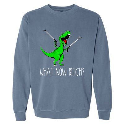 What Now Bitch Funny T Rex Dinosaur Garment-Dyed Sweatshirt