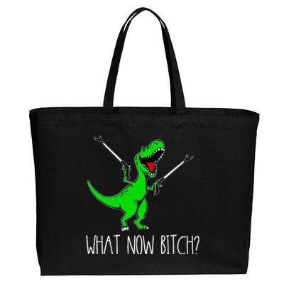 What Now Bitch Funny T Rex Dinosaur Cotton Canvas Jumbo Tote