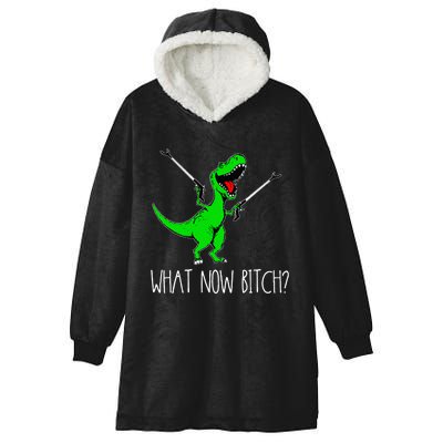 What Now Bitch Funny T Rex Dinosaur Hooded Wearable Blanket