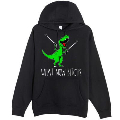 What Now Bitch Funny T Rex Dinosaur Premium Pullover Hoodie