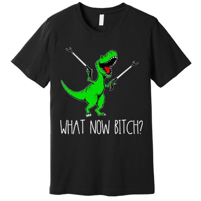 What Now Bitch Funny T Rex Dinosaur Premium T-Shirt