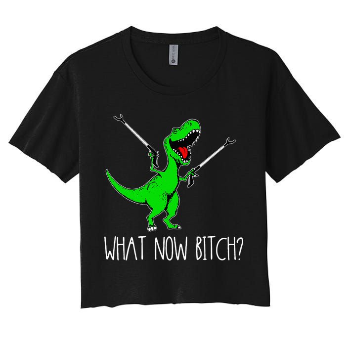 What Now Bitch Funny T Rex Dinosaur Women's Crop Top Tee