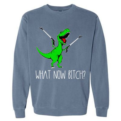 What Now Bitch Funny T Rex Dinosaur Garment-Dyed Sweatshirt