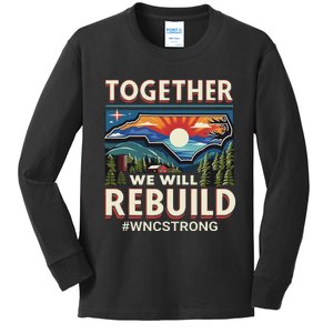 Western North Carolina Together We Will Rebuild Wnc Strong Kids Long Sleeve Shirt