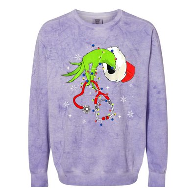 Women Nurse Christmas Stethoscope Nurses Xmas Pajamas Santa Gift Colorblast Crewneck Sweatshirt