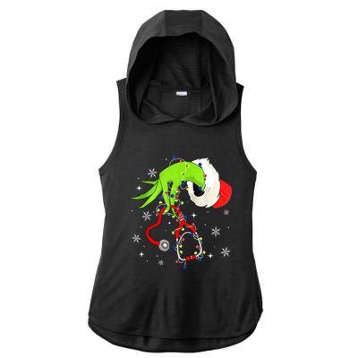 Women Nurse Christmas Stethoscope Nurses Xmas Pajamas Santa Gift Ladies PosiCharge Tri-Blend Wicking Draft Hoodie Tank