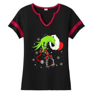 Women Nurse Christmas Stethoscope Nurses Xmas Pajamas Santa Gift Ladies Halftime Notch Neck Tee