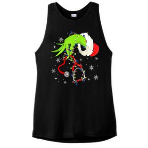 Women Nurse Christmas Stethoscope Nurses Xmas Pajamas Santa Gift Ladies PosiCharge Tri-Blend Wicking Tank