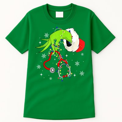 Women Nurse Christmas Stethoscope Nurses Xmas Pajamas Santa Gift Tall T-Shirt