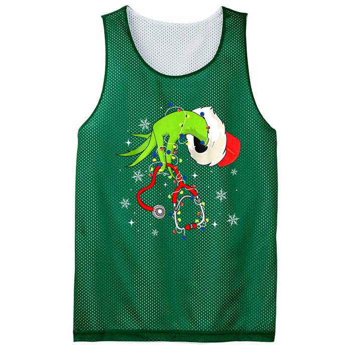 Women Nurse Christmas Stethoscope Nurses Xmas Pajamas Santa Gift Mesh Reversible Basketball Jersey Tank