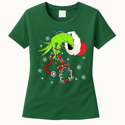 Women Nurse Christmas Stethoscope Nurses Xmas Pajamas Santa Gift Women's T-Shirt