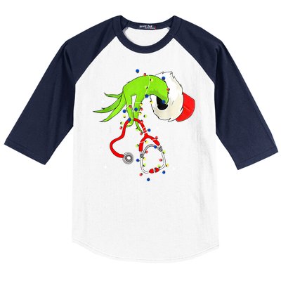 Women Nurse Christmas Stethoscope Nurses Xmas Pajamas Santa Gift Baseball Sleeve Shirt