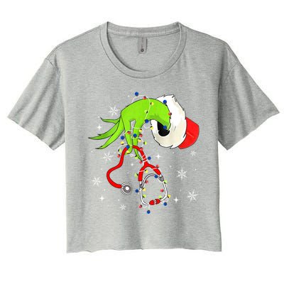 Women Nurse Christmas Stethoscope Nurses Xmas Pajamas Santa Gift Women's Crop Top Tee