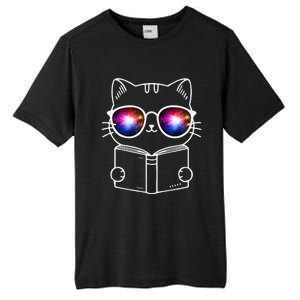 White Nerd Cat With Galactic Lenses And Book Tall Fusion ChromaSoft Performance T-Shirt