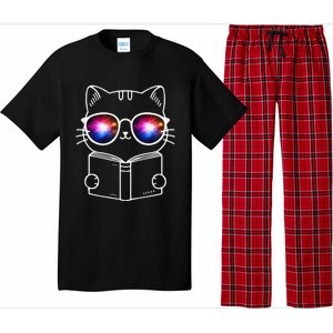 White Nerd Cat With Galactic Lenses And Book Pajama Set