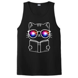 White Nerd Cat With Galactic Lenses And Book PosiCharge Competitor Tank