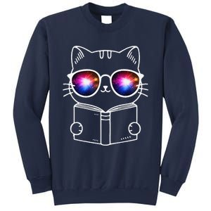 White Nerd Cat With Galactic Lenses And Book Sweatshirt