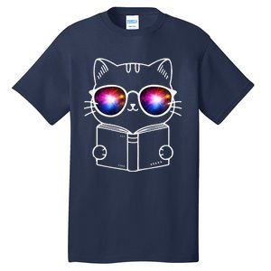 White Nerd Cat With Galactic Lenses And Book Tall T-Shirt