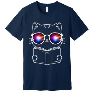 White Nerd Cat With Galactic Lenses And Book Premium T-Shirt