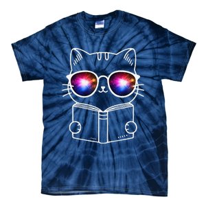 White Nerd Cat With Galactic Lenses And Book Tie-Dye T-Shirt