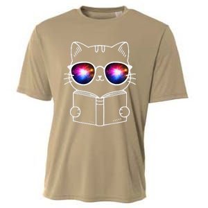 White Nerd Cat With Galactic Lenses And Book Cooling Performance Crew T-Shirt