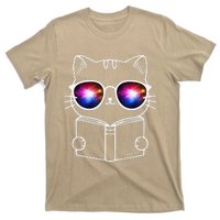 White Nerd Cat With Galactic Lenses And Book T-Shirt