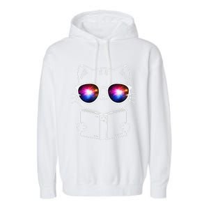 White Nerd Cat With Galactic Lenses And Book Garment-Dyed Fleece Hoodie