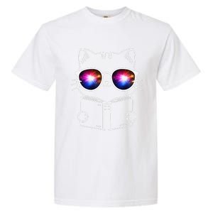 White Nerd Cat With Galactic Lenses And Book Garment-Dyed Heavyweight T-Shirt