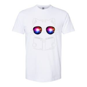 White Nerd Cat With Galactic Lenses And Book Softstyle CVC T-Shirt