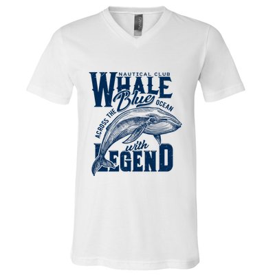 Whale Nautical Club Across The Blue Ocean With Legend V-Neck T-Shirt