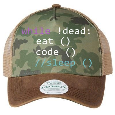 While Not Dead Eat Sleep Code Tech Hack Science Programming Legacy Tie Dye Trucker Hat