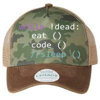 While Not Dead Eat Sleep Code Tech Hack Science Programming Legacy Tie Dye Trucker Hat