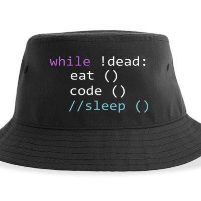 While Not Dead Eat Sleep Code Tech Hack Science Programming Sustainable Bucket Hat