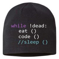 While Not Dead Eat Sleep Code Tech Hack Science Programming Sustainable Beanie