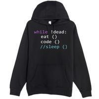 While Not Dead Eat Sleep Code Tech Hack Science Programming Premium Pullover Hoodie