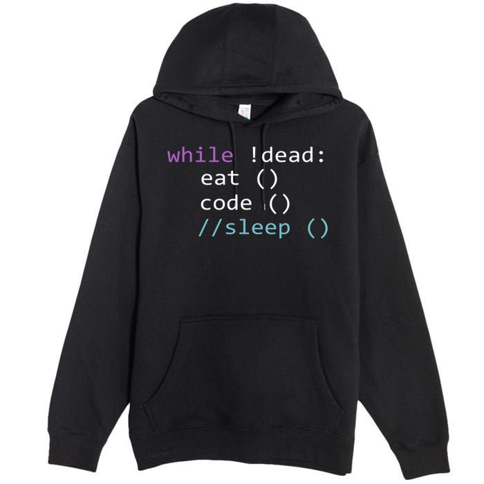While Not Dead Eat Sleep Code Tech Hack Science Programming Premium Pullover Hoodie