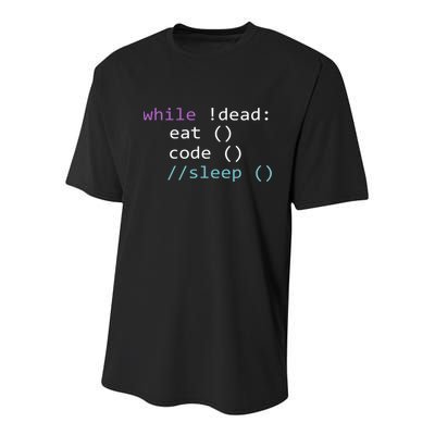 While Not Dead Eat Sleep Code Tech Hack Science Programming Youth Performance Sprint T-Shirt