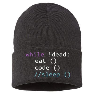 While Not Dead Eat Sleep Code Tech Hack Science Programming Sustainable Knit Beanie