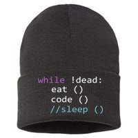 While Not Dead Eat Sleep Code Tech Hack Science Programming Sustainable Knit Beanie