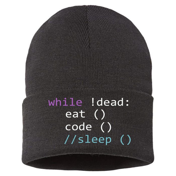 While Not Dead Eat Sleep Code Tech Hack Science Programming Sustainable Knit Beanie
