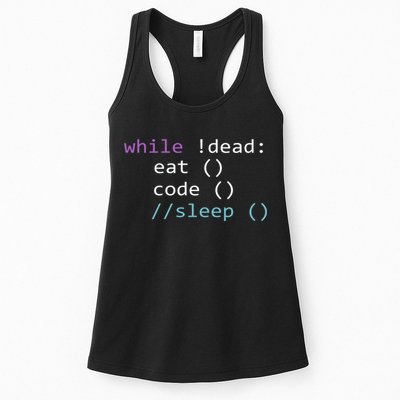 While Not Dead Eat Sleep Code Tech Hack Science Programming Womens Tank Top