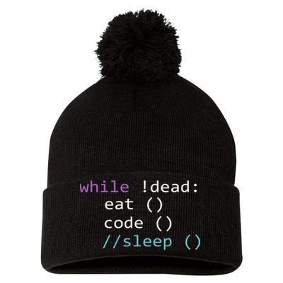 While Not Dead Eat Sleep Code Tech Hack Science Programming Pom Pom 12in Knit Beanie
