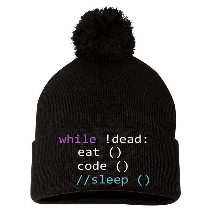 While Not Dead Eat Sleep Code Tech Hack Science Programming Pom Pom 12in Knit Beanie