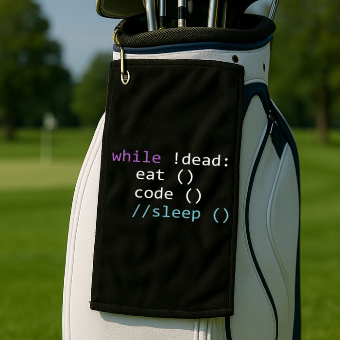While Not Dead Eat Sleep Code Tech Hack Science Programming Golf Towel
