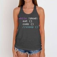 While Not Dead Eat Sleep Code Tech Hack Science Programming Women's Knotted Racerback Tank