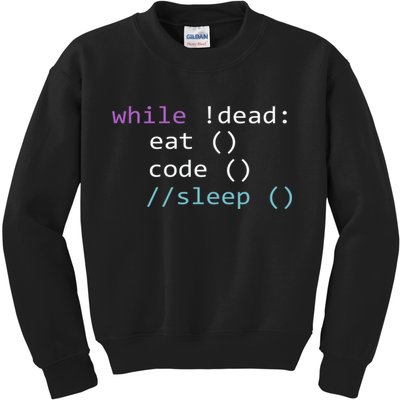 While Not Dead Eat Sleep Code Tech Hack Science Programming Kids Sweatshirt
