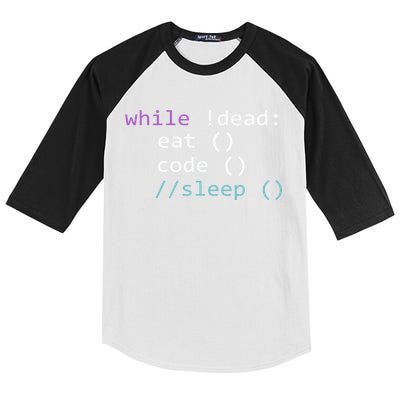 While Not Dead Eat Sleep Code Tech Hack Science Programming Kids Colorblock Raglan Jersey