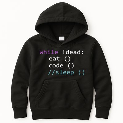 While Not Dead Eat Sleep Code Tech Hack Science Programming Kids Hoodie