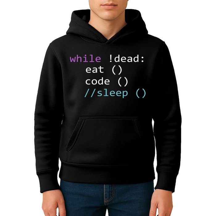 While Not Dead Eat Sleep Code Tech Hack Science Programming Kids Hoodie